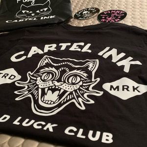New Cartel Ink T Shirt Limited Edition CatCon LA w/ Tote bag and Stickers
